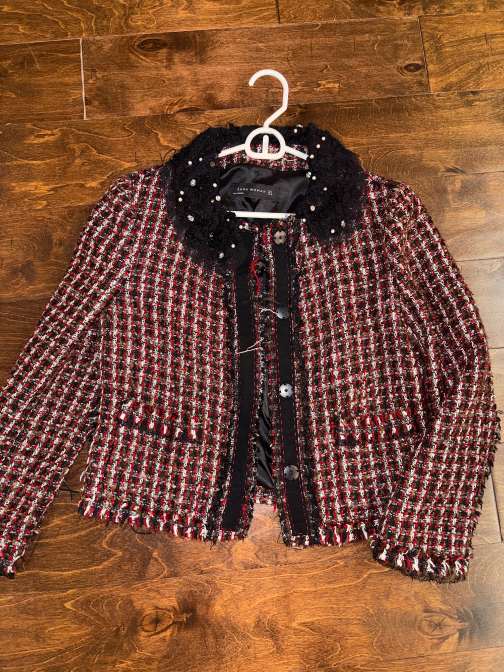 Zara Women's Tweed Pearl-Trim Jacket